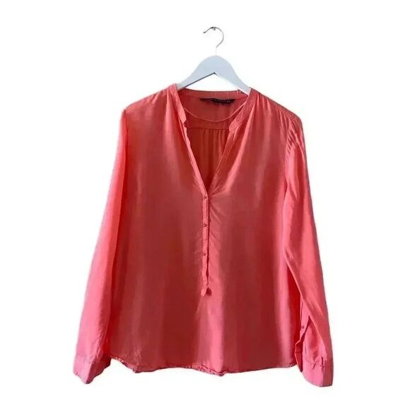 Zara Viscose Salmon Orange Button Down Collar Basic Minimalist SZ XL # 1214 - Picture 1 of 12